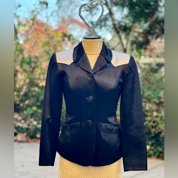 Vintage Clarissa Cassandra Satin Western Jacket.  Size 4 Black - Picture 1 of 13